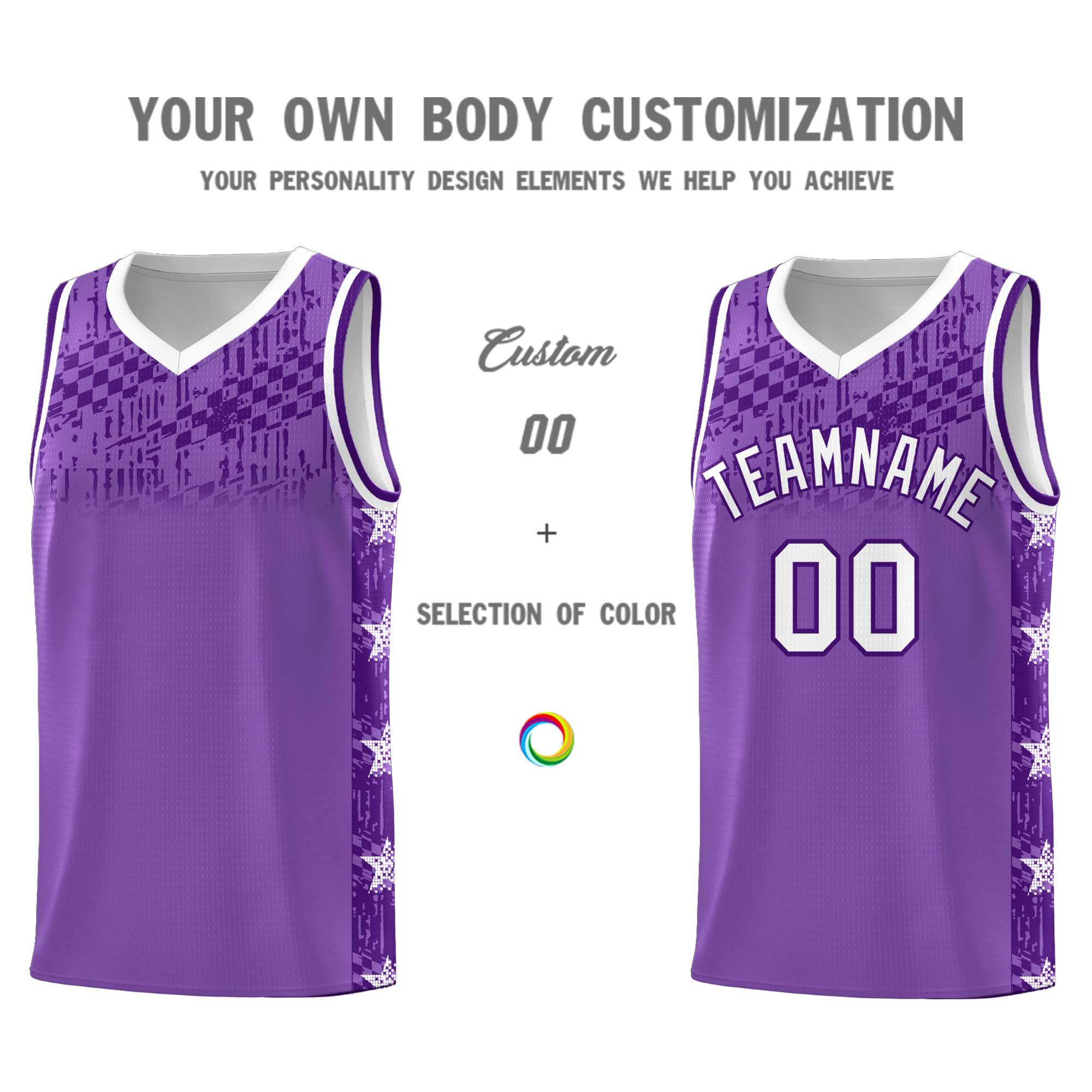 Custom Light Purple Mosaic Stars Pattern Sports Uniform Basketball Jersey