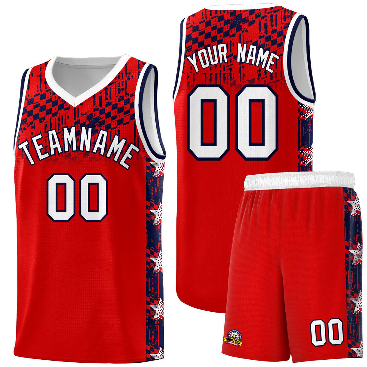 Custom Red Mosaic Stars Pattern Sports Uniform Basketball Jersey