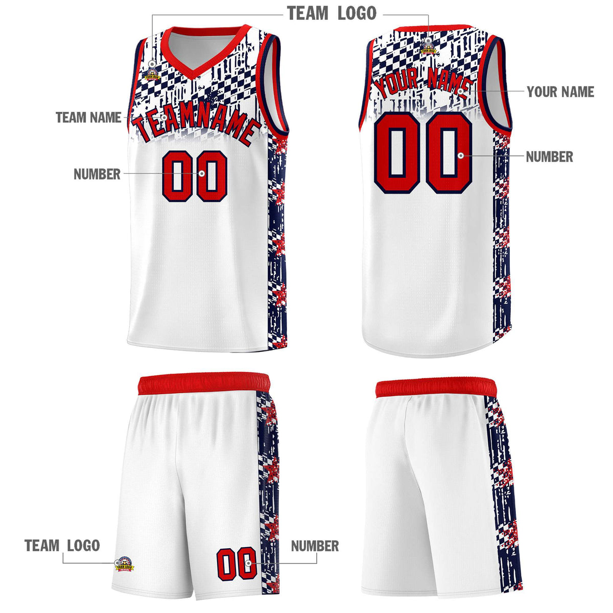 Custom White Mosaic Stars Pattern Sports Uniform Basketball Jersey