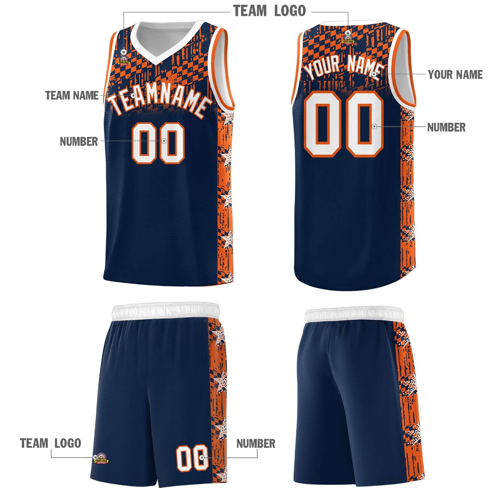 Custom Navy Mosaic Stars Pattern Sports Uniform Basketball Jersey