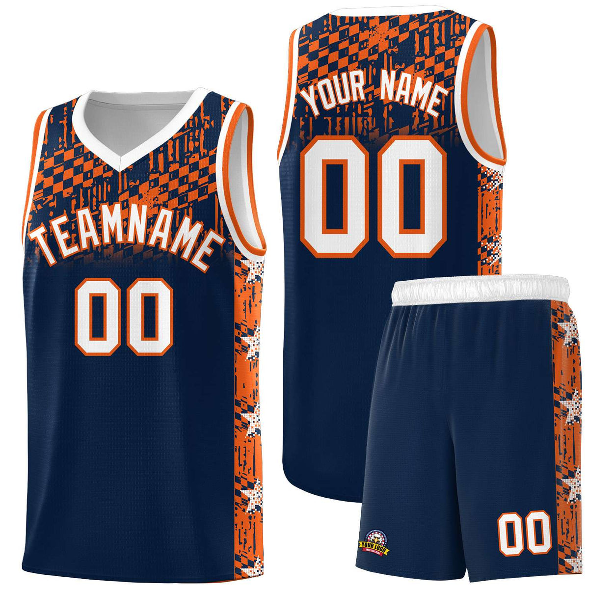 Custom Navy Mosaic Stars Pattern Sports Uniform Basketball Jersey