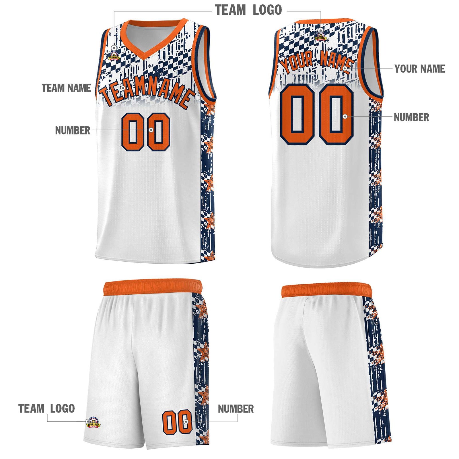 Custom White Mosaic Stars Pattern Sports Uniform Basketball Jersey