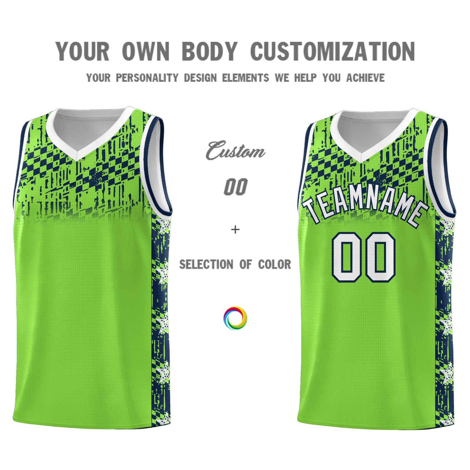 Custom Neon Green Mosaic Stars Pattern Sports Uniform Basketball Jersey