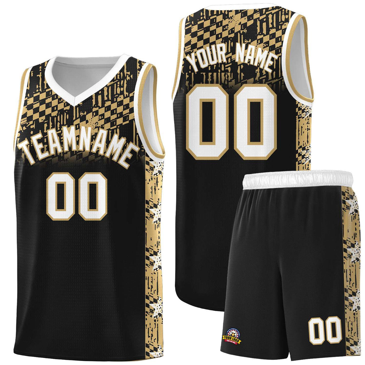 Custom Black Mosaic Stars Pattern Sports Uniform Basketball Jersey