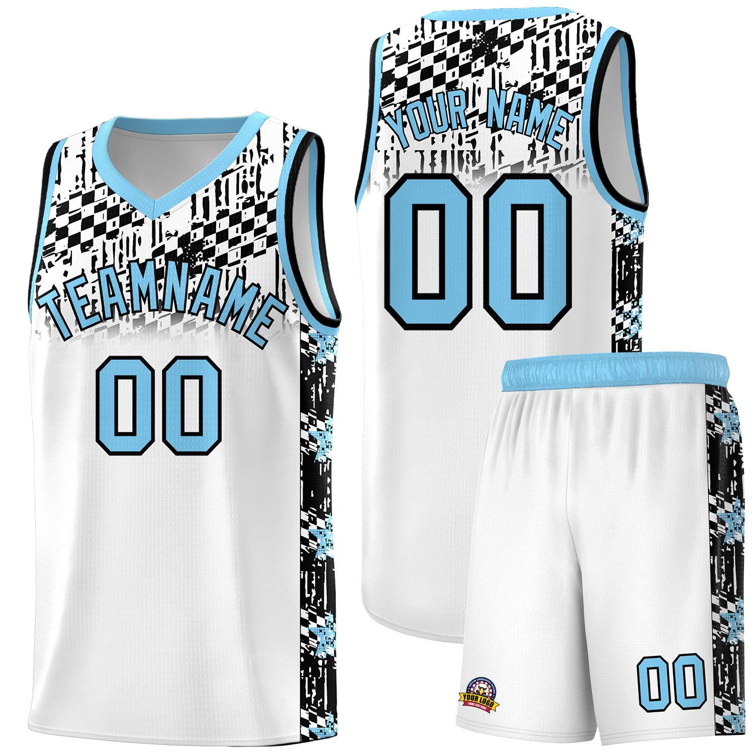 Custom White Mosaic Stars Pattern Sports Uniform Basketball Jersey