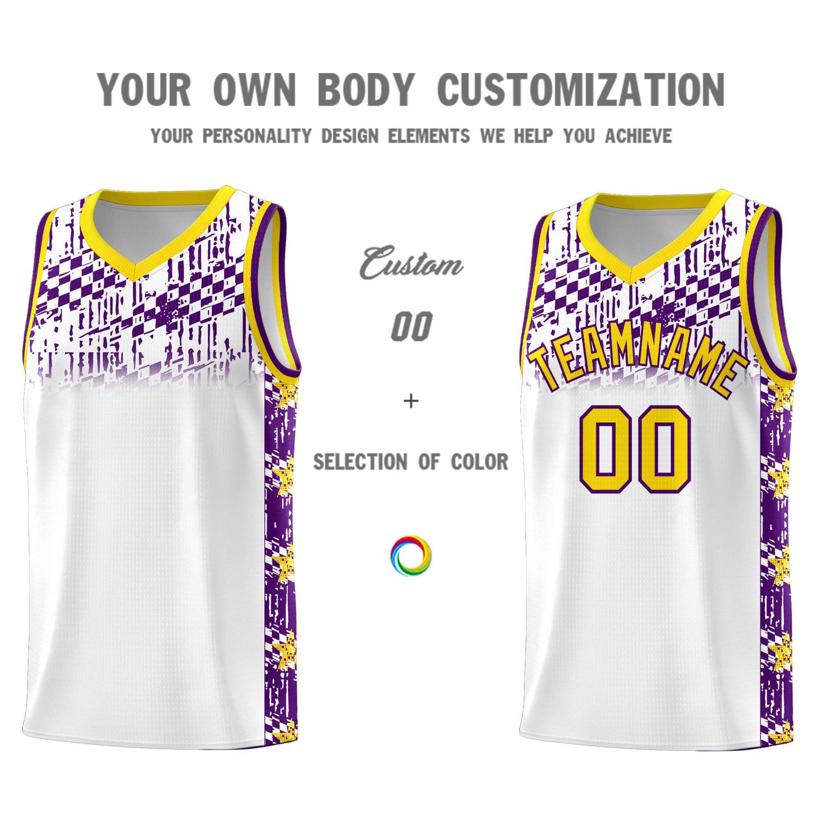 Custom White Mosaic Stars Pattern Sports Uniform Basketball Jersey
