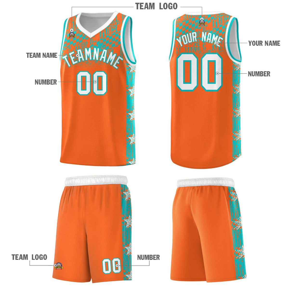Custom Orange Mosaic Stars Pattern Sports Uniform Basketball Jersey