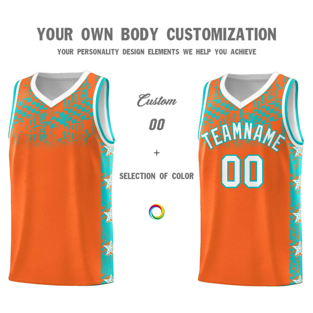 Custom Orange Mosaic Stars Pattern Sports Uniform Basketball Jersey