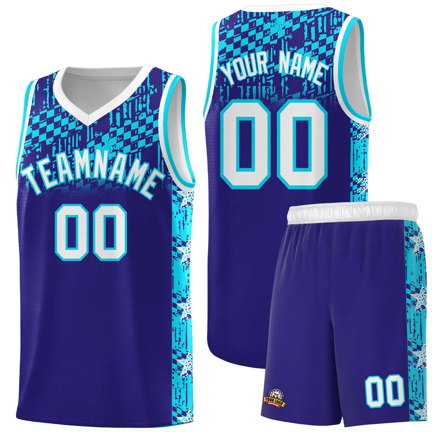 Custom Royal Mosaic Stars Pattern Sports Uniform Basketball Jersey