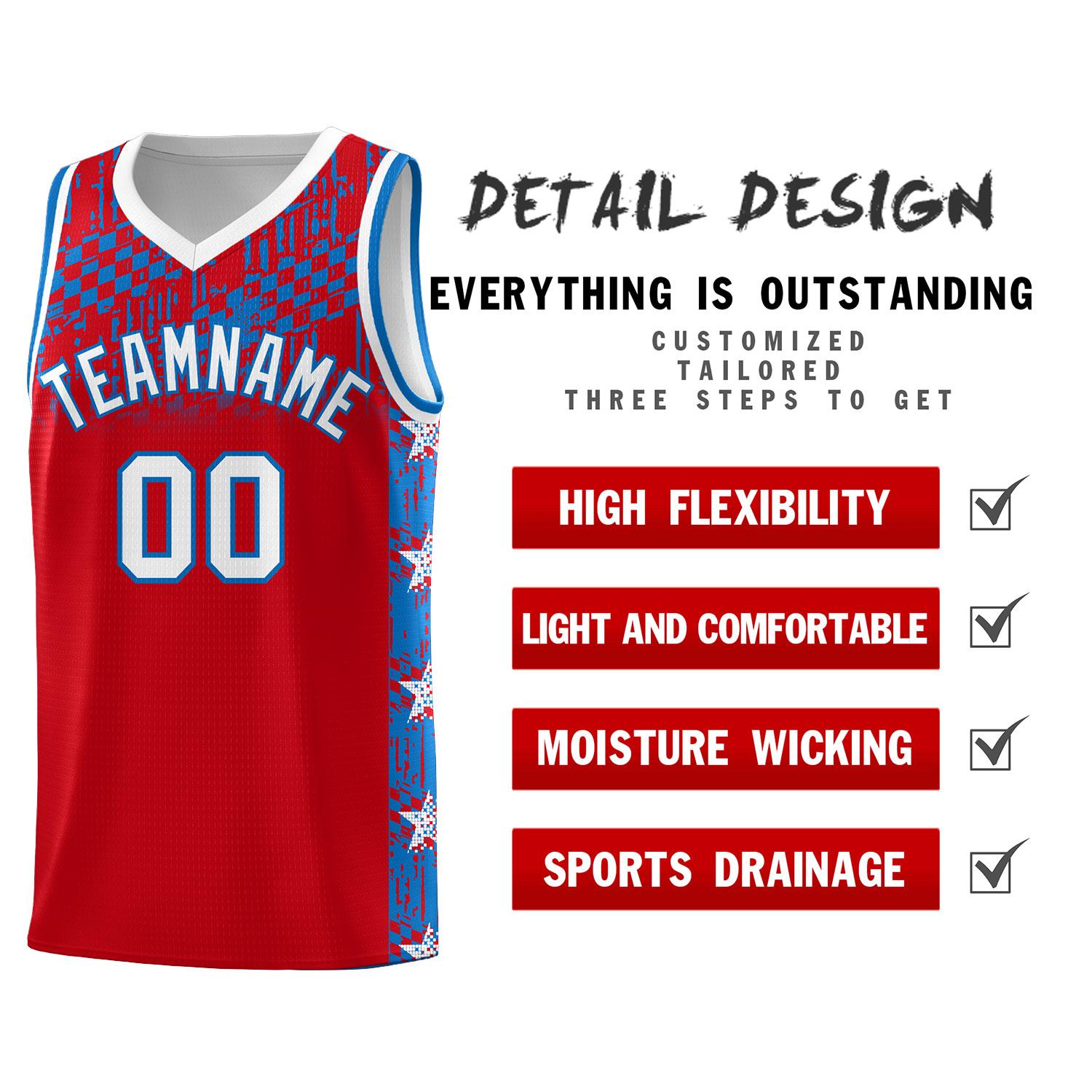 Custom Red Mosaic Stars Pattern Sports Uniform Basketball Jersey