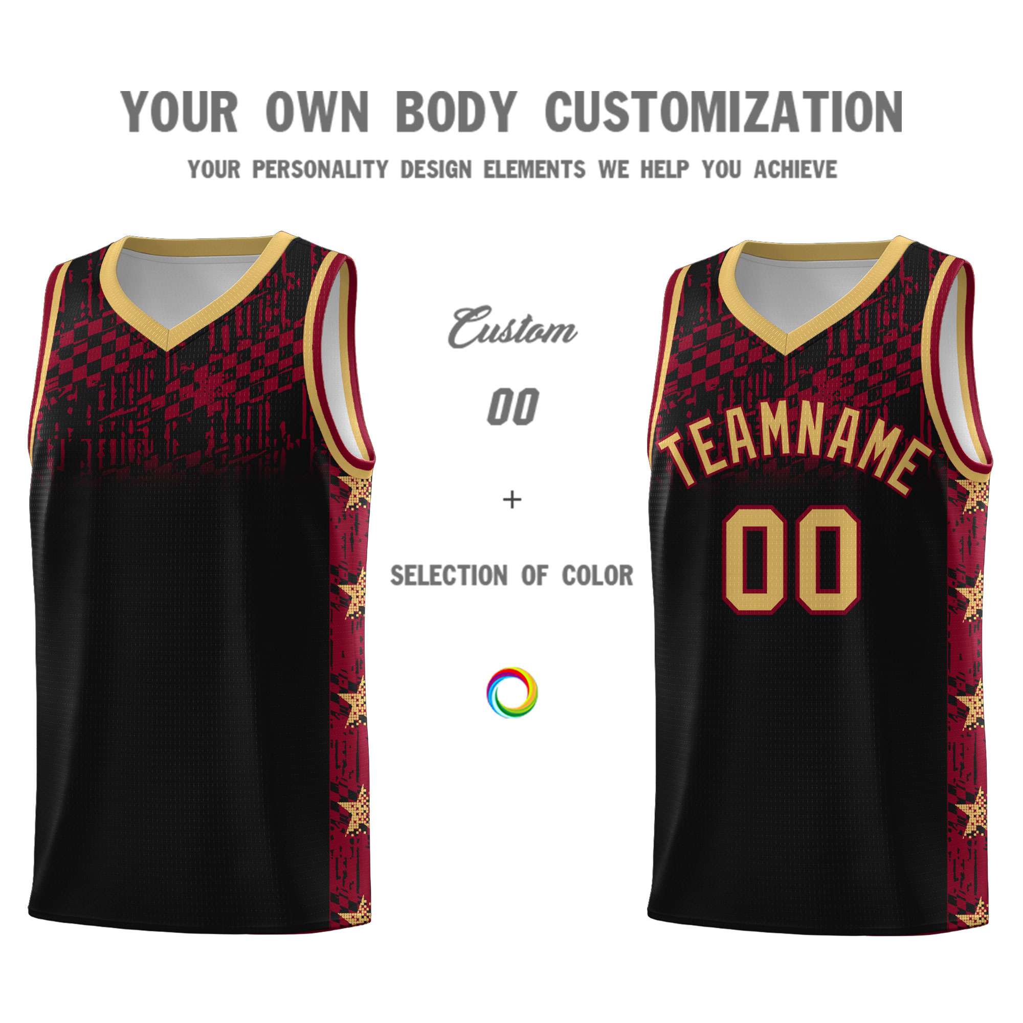 Custom Black Mosaic Stars Pattern Sports Uniform Basketball Jersey