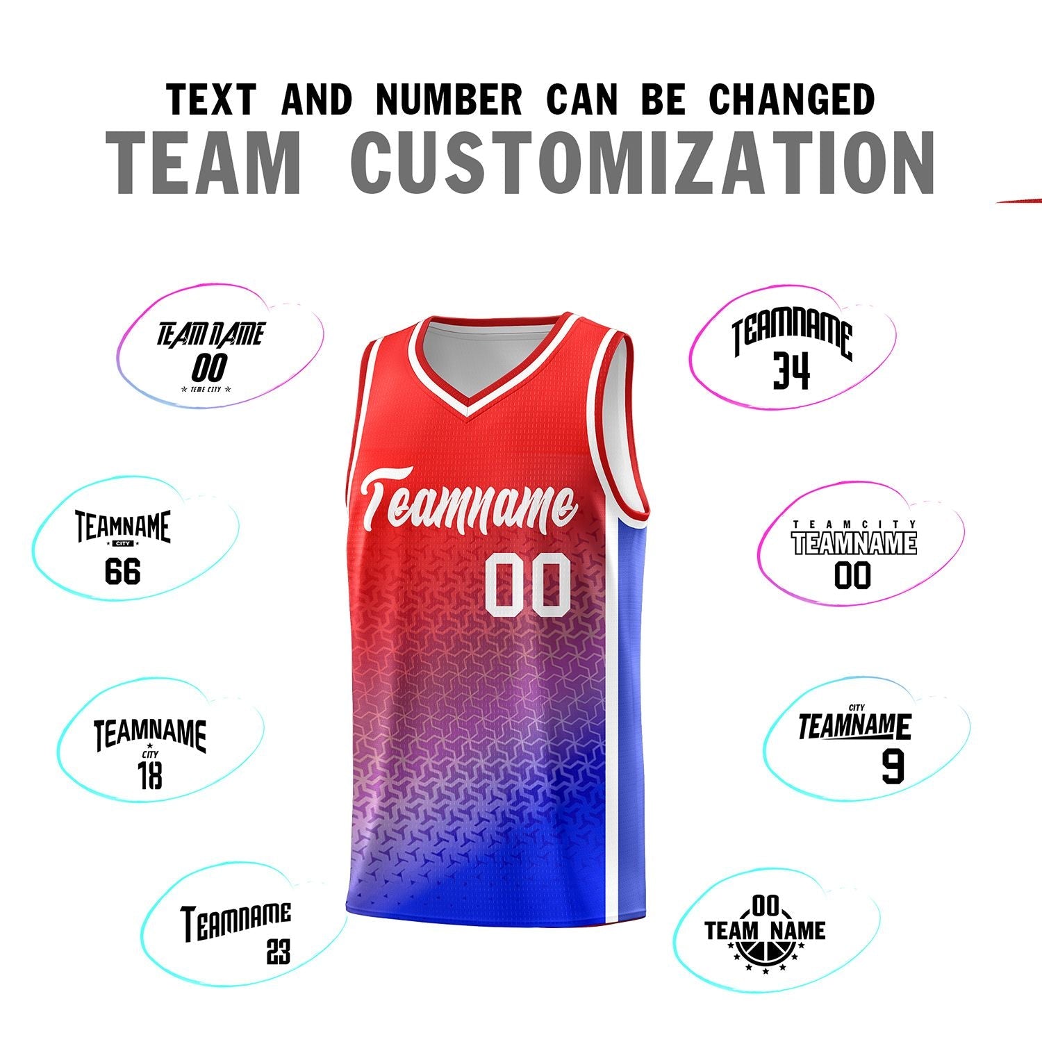 Custom Red Royal Gradient Design Irregular Shapes Pattern Sports Uniform Basketball Jersey