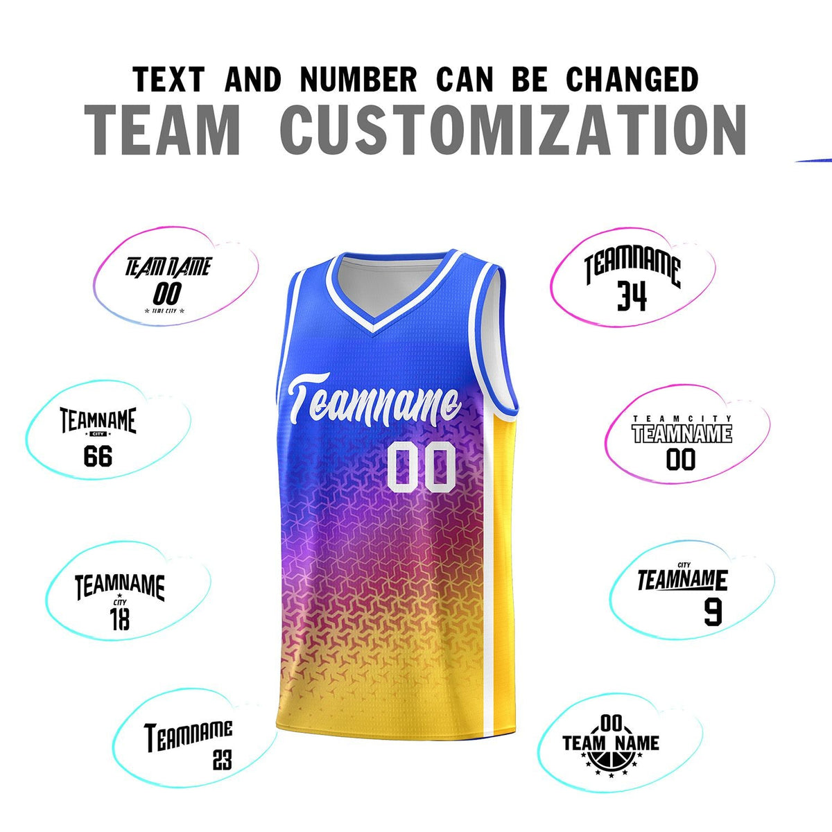 Custom Royal Purple-Gold Gradient Design Irregular Shapes Pattern Sports Uniform Basketball Jersey