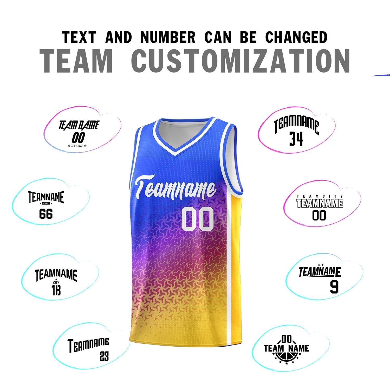 Custom Royal Purple-Gold Gradient Design Irregular Shapes Pattern Sports Uniform Basketball Jersey