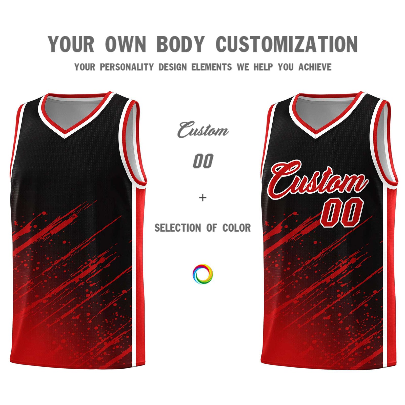 Custom Black Basketball Kits With Red Paint Graffiti