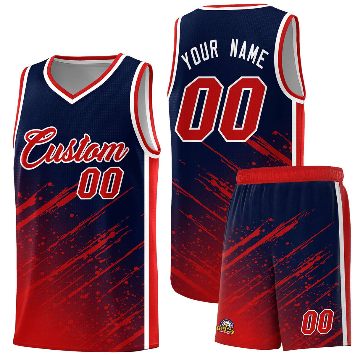Custom Navy Basketball Kits With Red Paint Graffiti