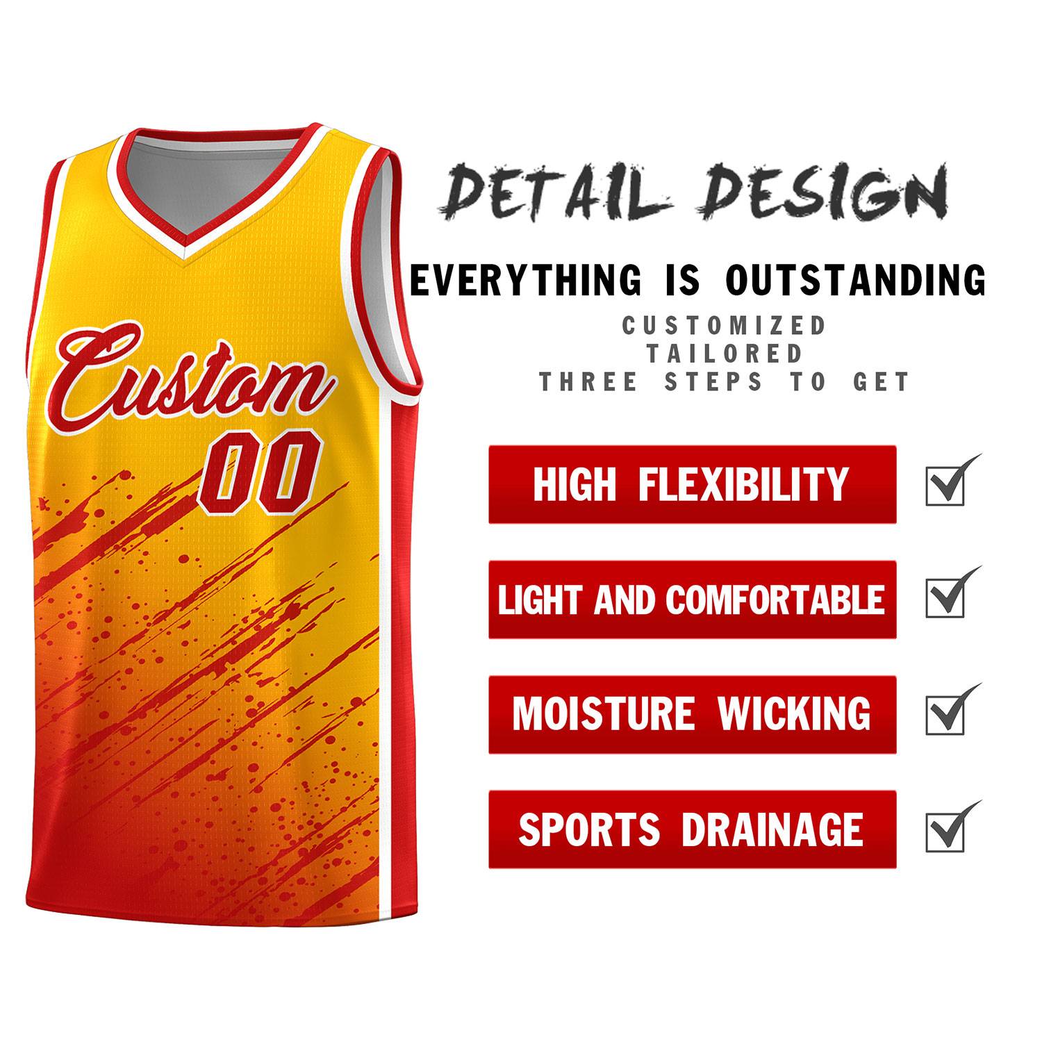 Custom Yellow Basketball Kits With Red Paint Graffiti