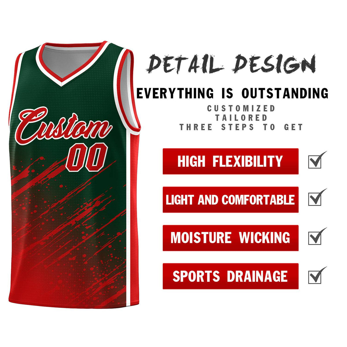 Custom Green Basketball Kits With Red Paint Graffiti