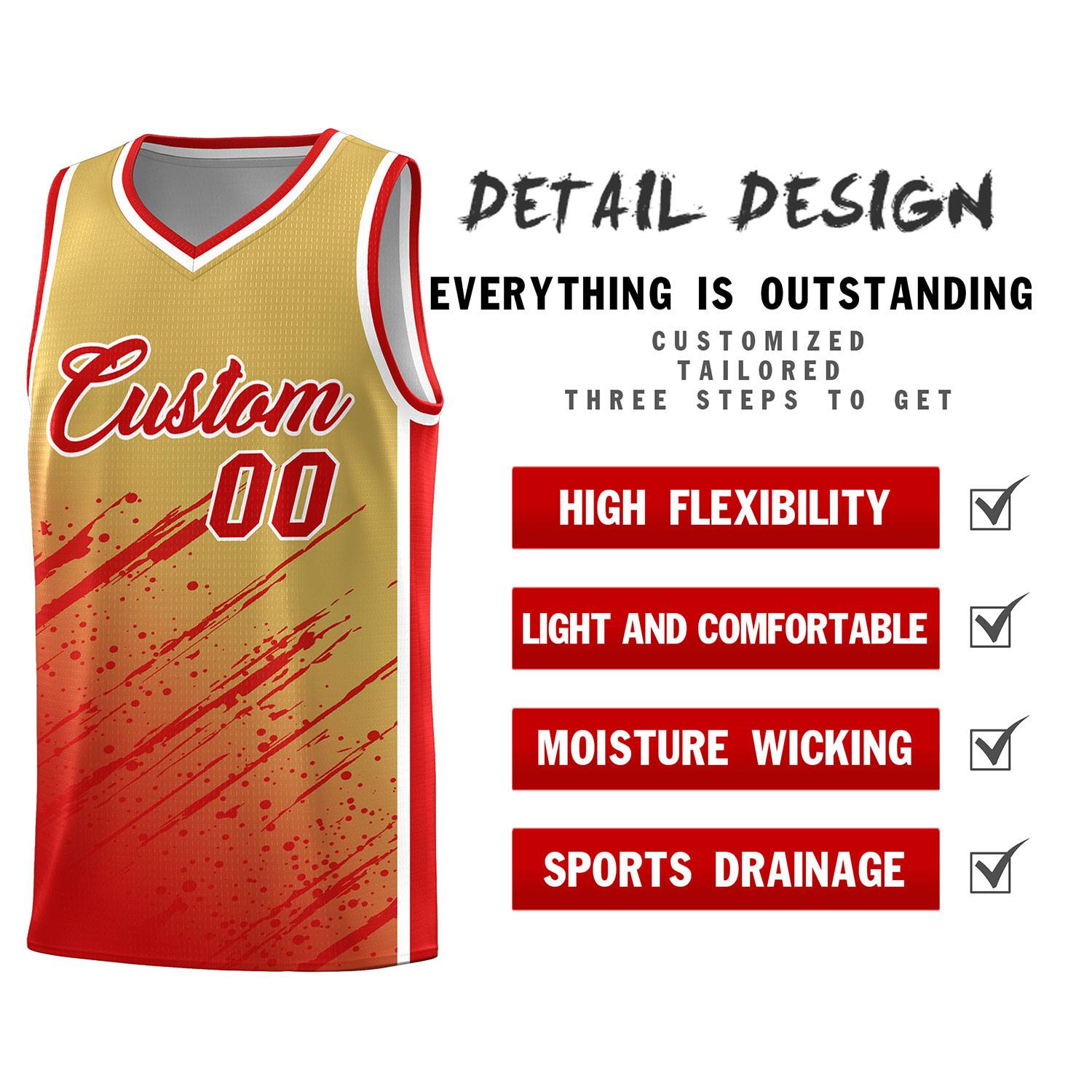 Custom Khaki Basketball Kits With Red Paint Graffiti