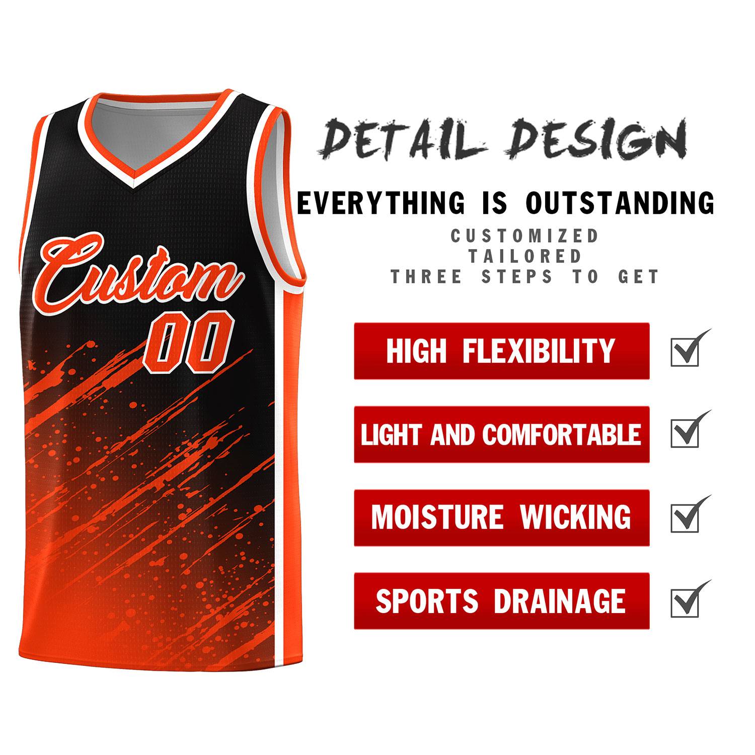Custom Black Basketball Kits With Orange Paint Graffiti