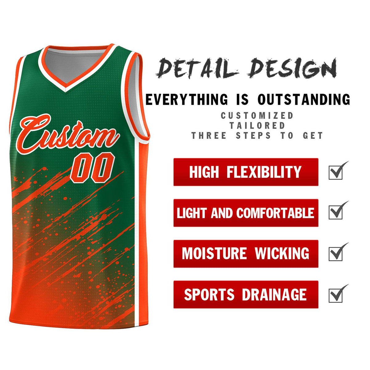 Custom Kelly Green Basketball Kits With Orange Paint Graffiti
