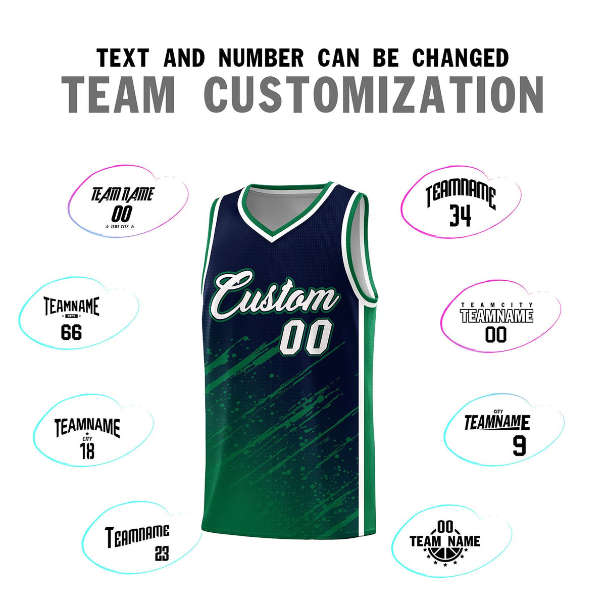 Custom Navy Basketball Kits With Kelly Green Paint Graffiti