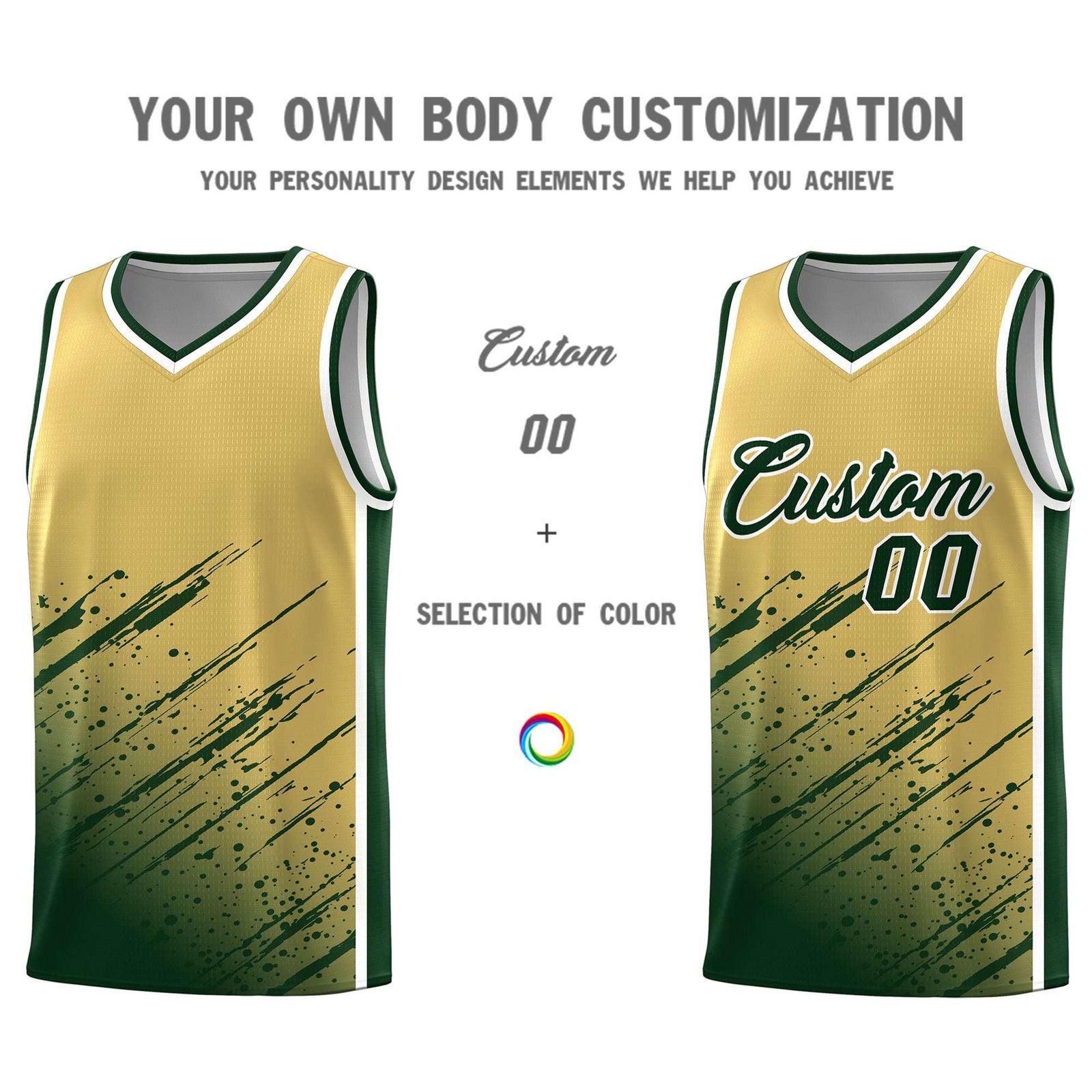 Custom Khaki Basketball Kits With Green Paint Graffiti