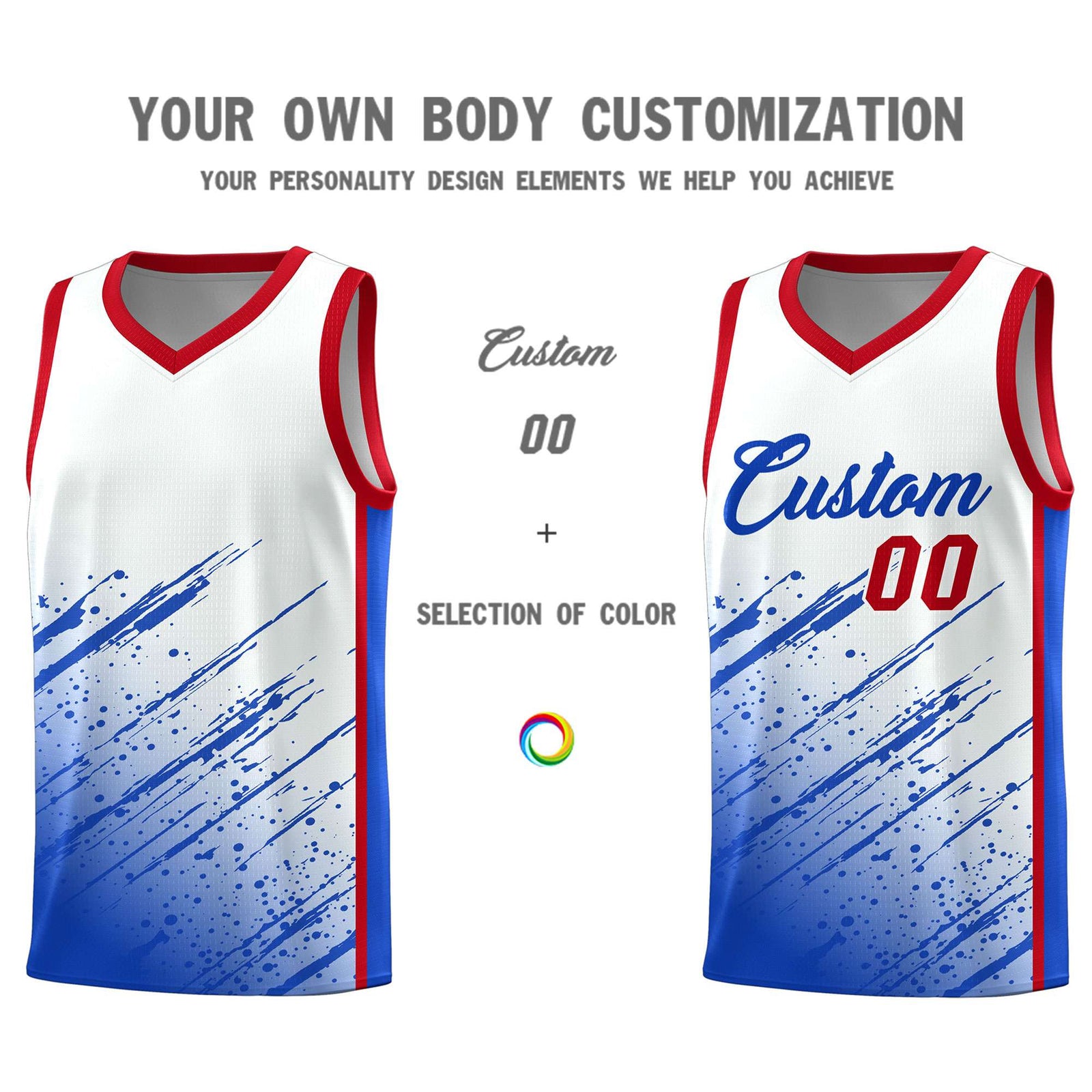 Custom White Basketball Kits With Royal Paint Graffiti