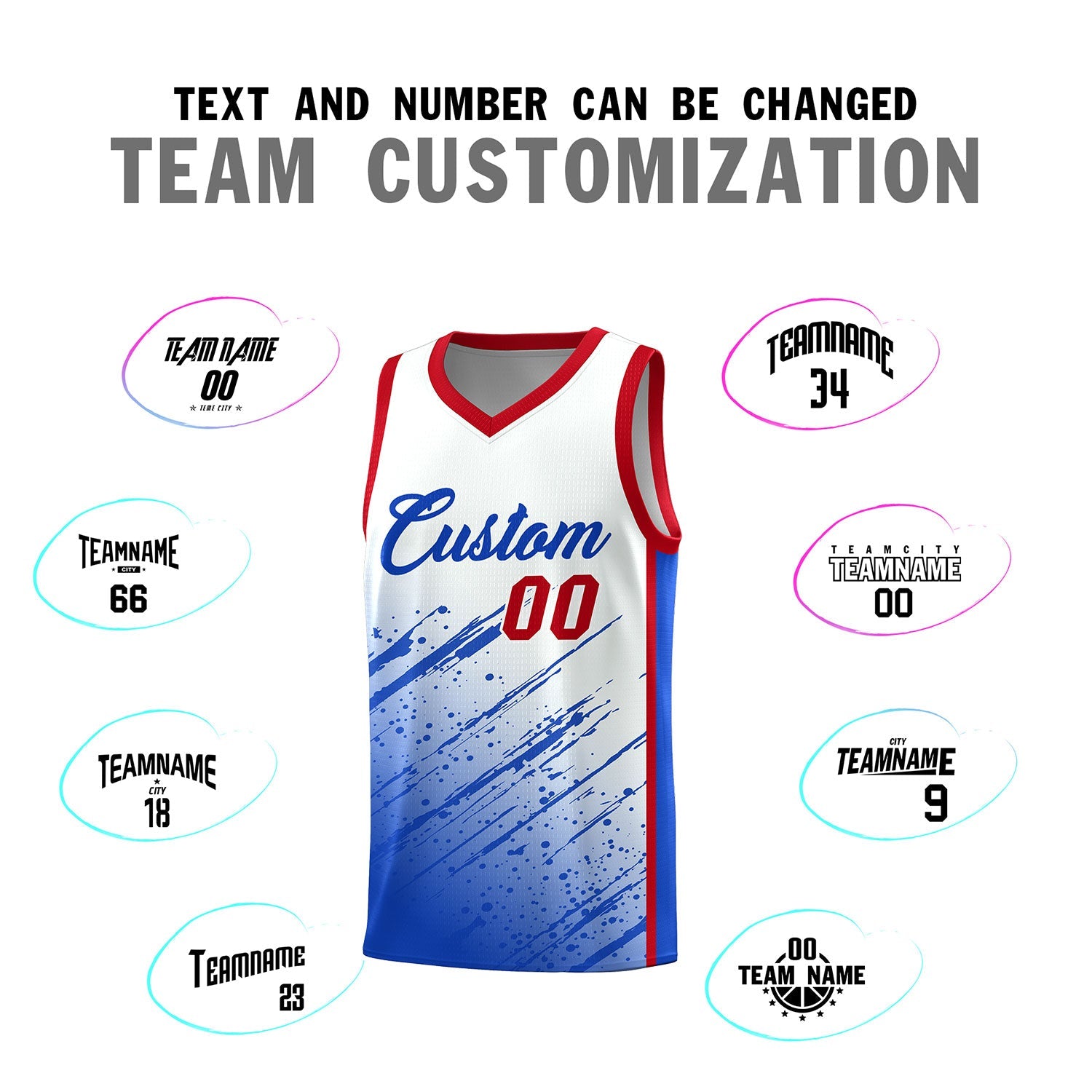 Custom White Basketball Kits With Royal Paint Graffiti