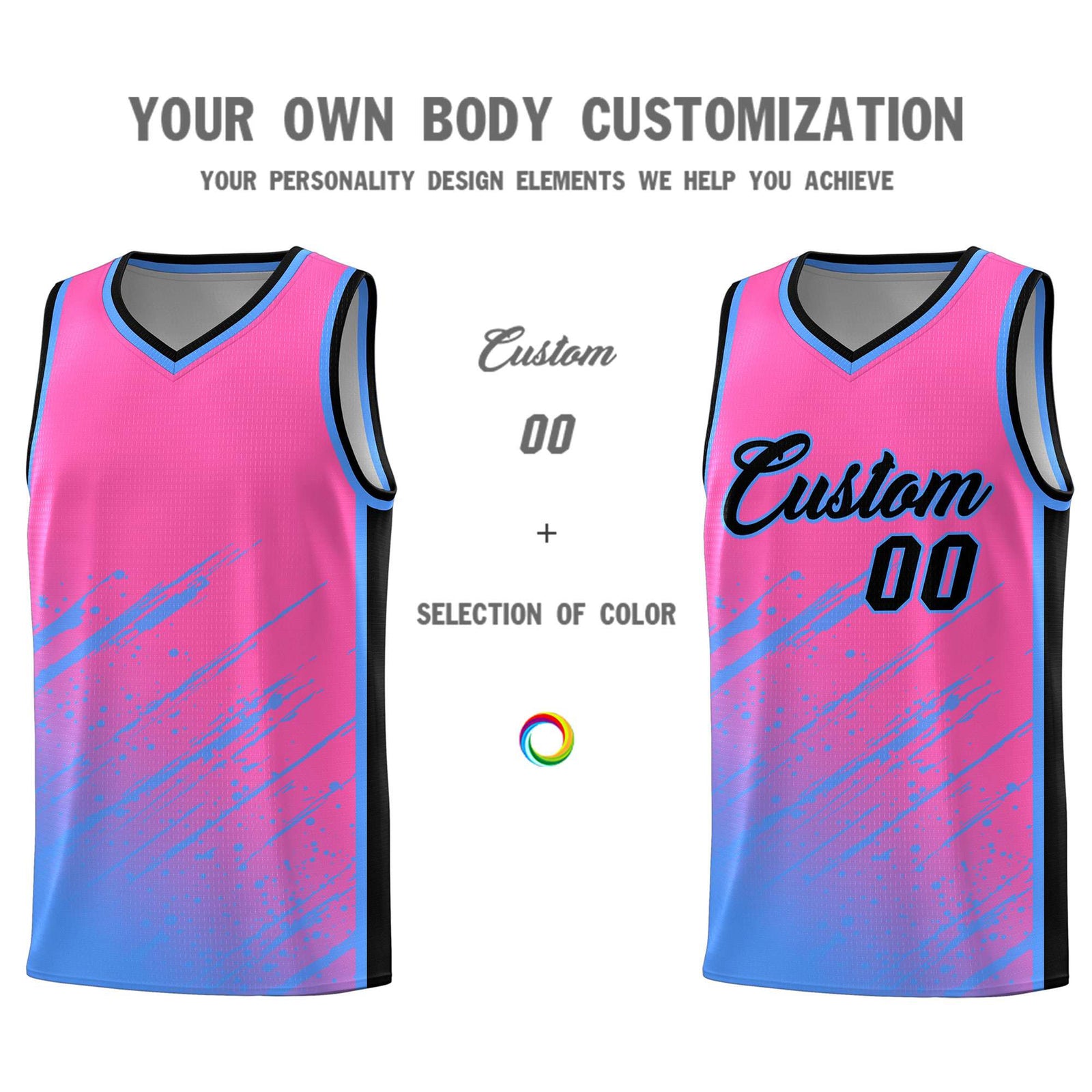 Custom Pink Basketball Kits With Powder Blue Paint Graffiti