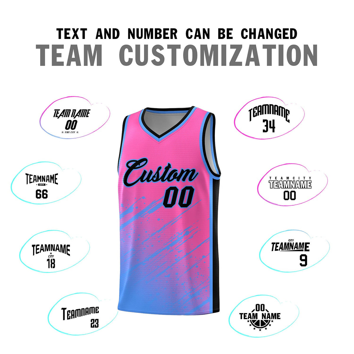 Custom Pink Basketball Kits With Powder Blue Paint Graffiti