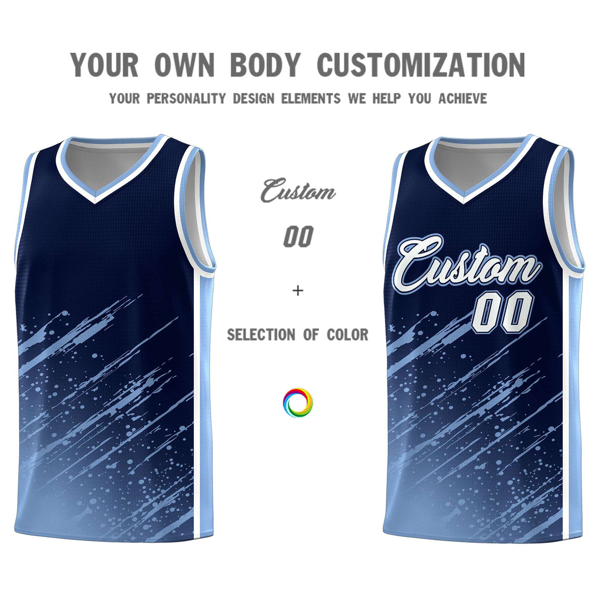 Custom Navy Basketball Kits With Light Blue Paint Graffiti