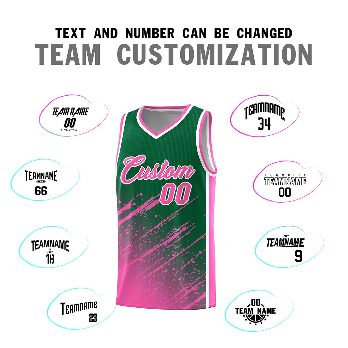 Custom Kelly Green Basketball Kits With Pink Paint Graffiti