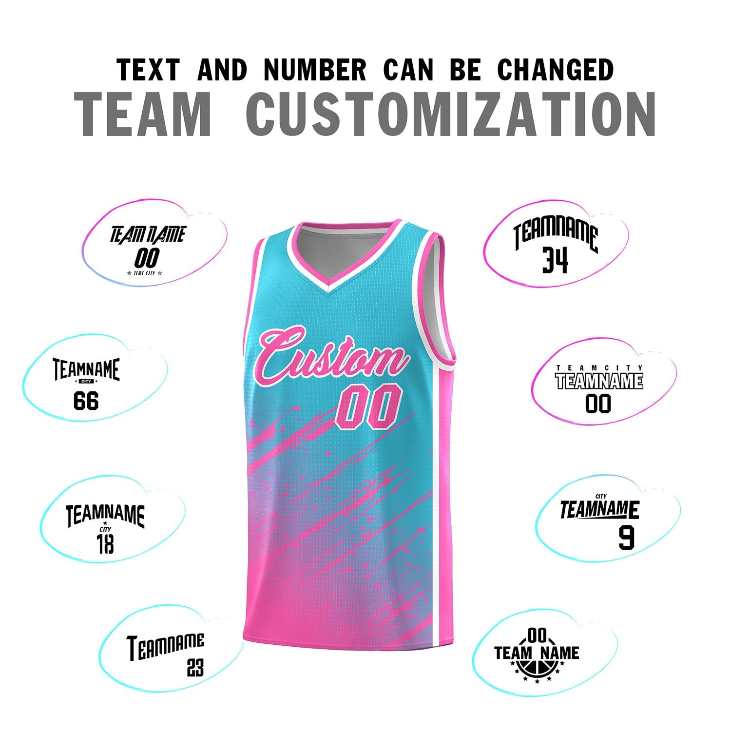 Custom Sky Blue Basketball Kits With Pink Paint Graffiti