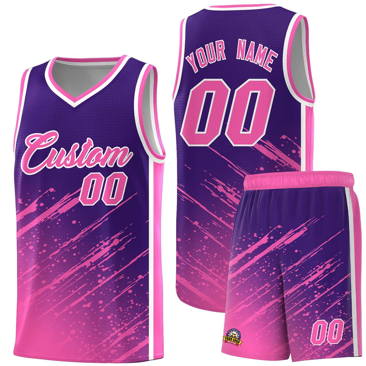 Custom Purple Basketball Kits With Pink Paint Graffiti