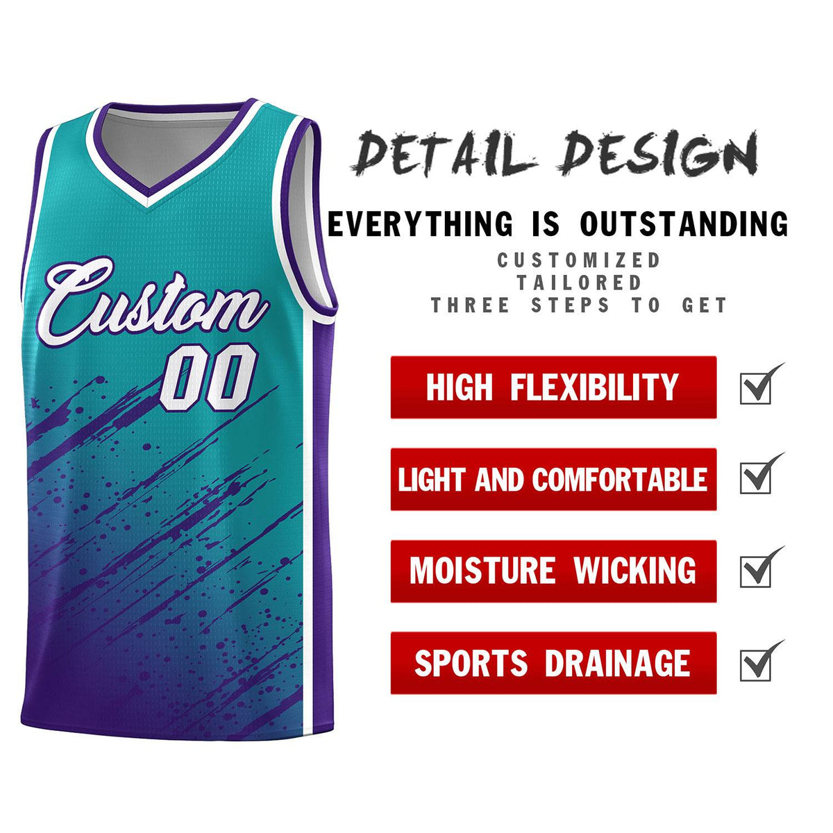 Custom Aqua Basketball Kits With Purple Paint Graffiti