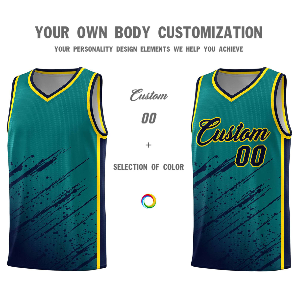 Custom Aqua Basketball Kits With Navy Paint Graffiti