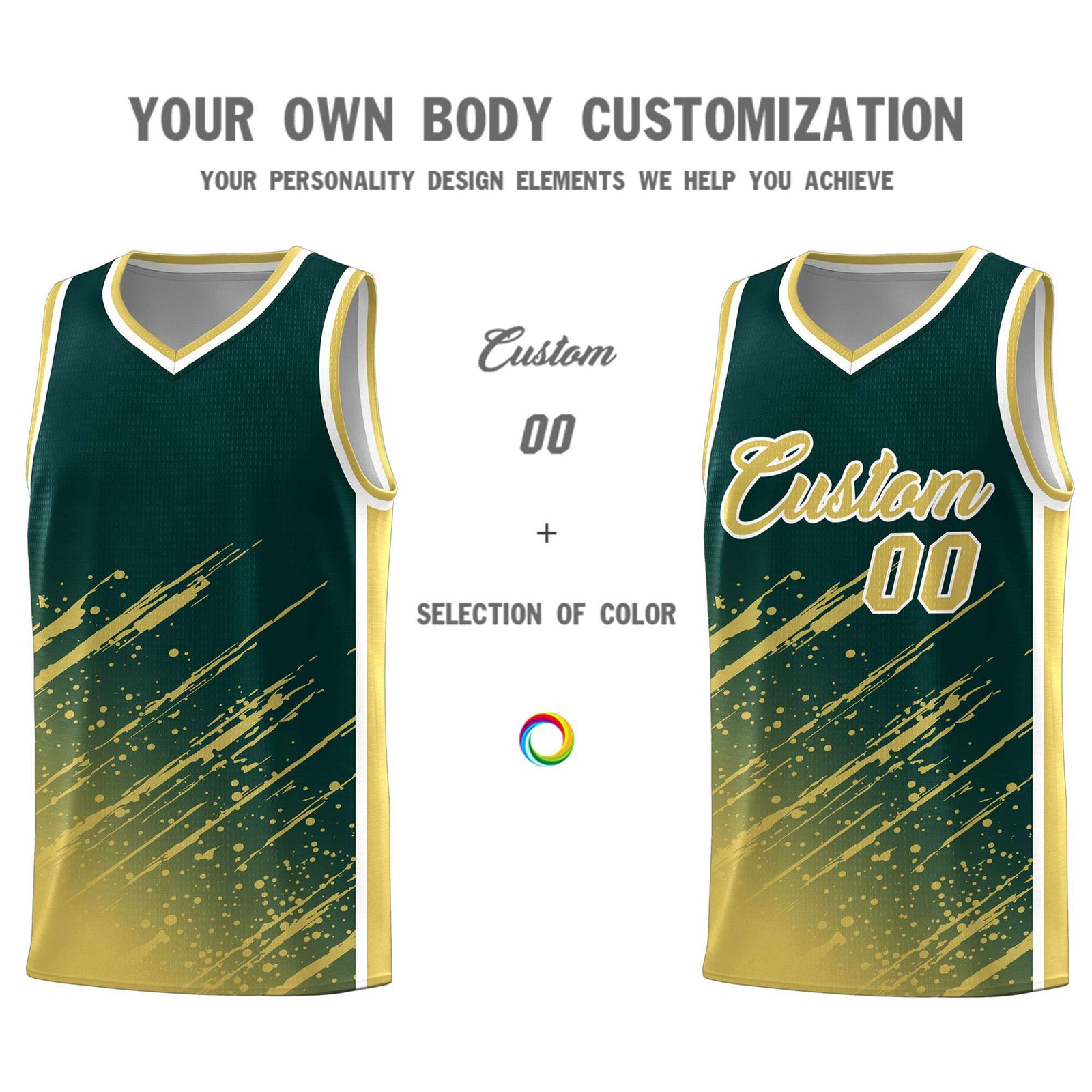 Custom Midnight Green Basketball Kits With Khaki Paint Graffiti