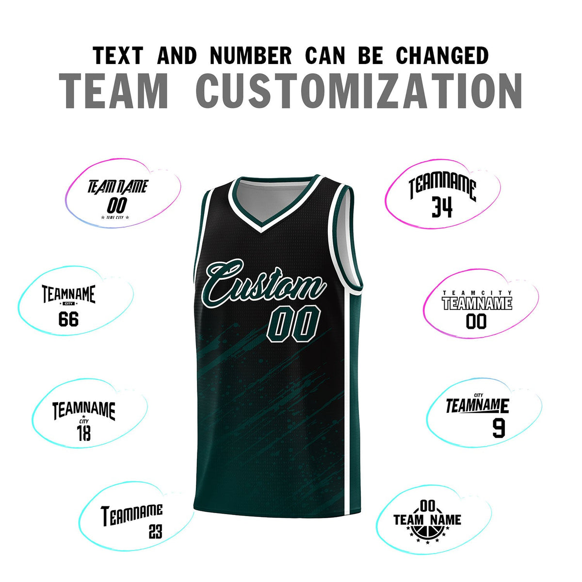 Custom Black Basketball Kits With Midnight Green Paint Graffiti