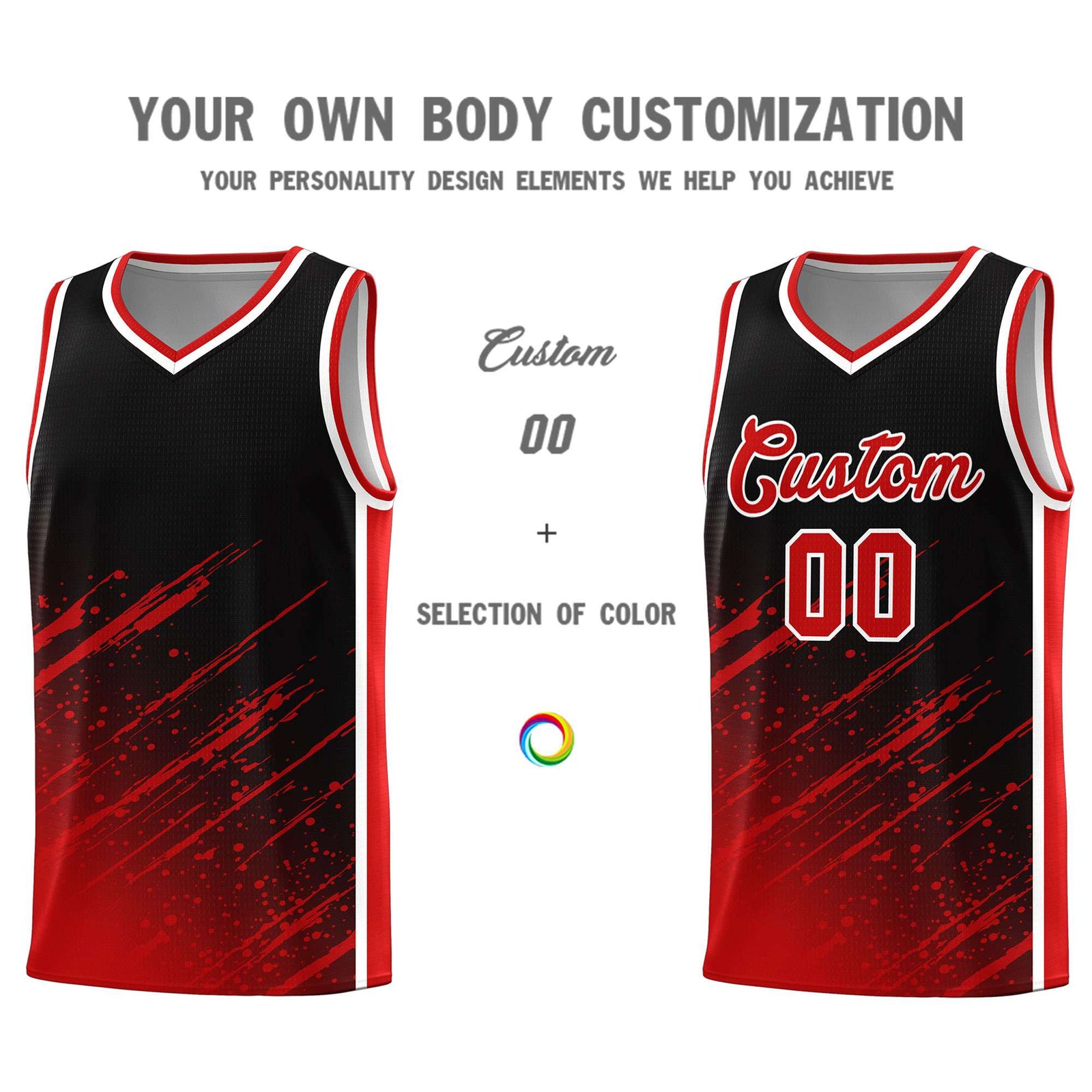Custom Black Basketball Kits With Red Paint Graffiti