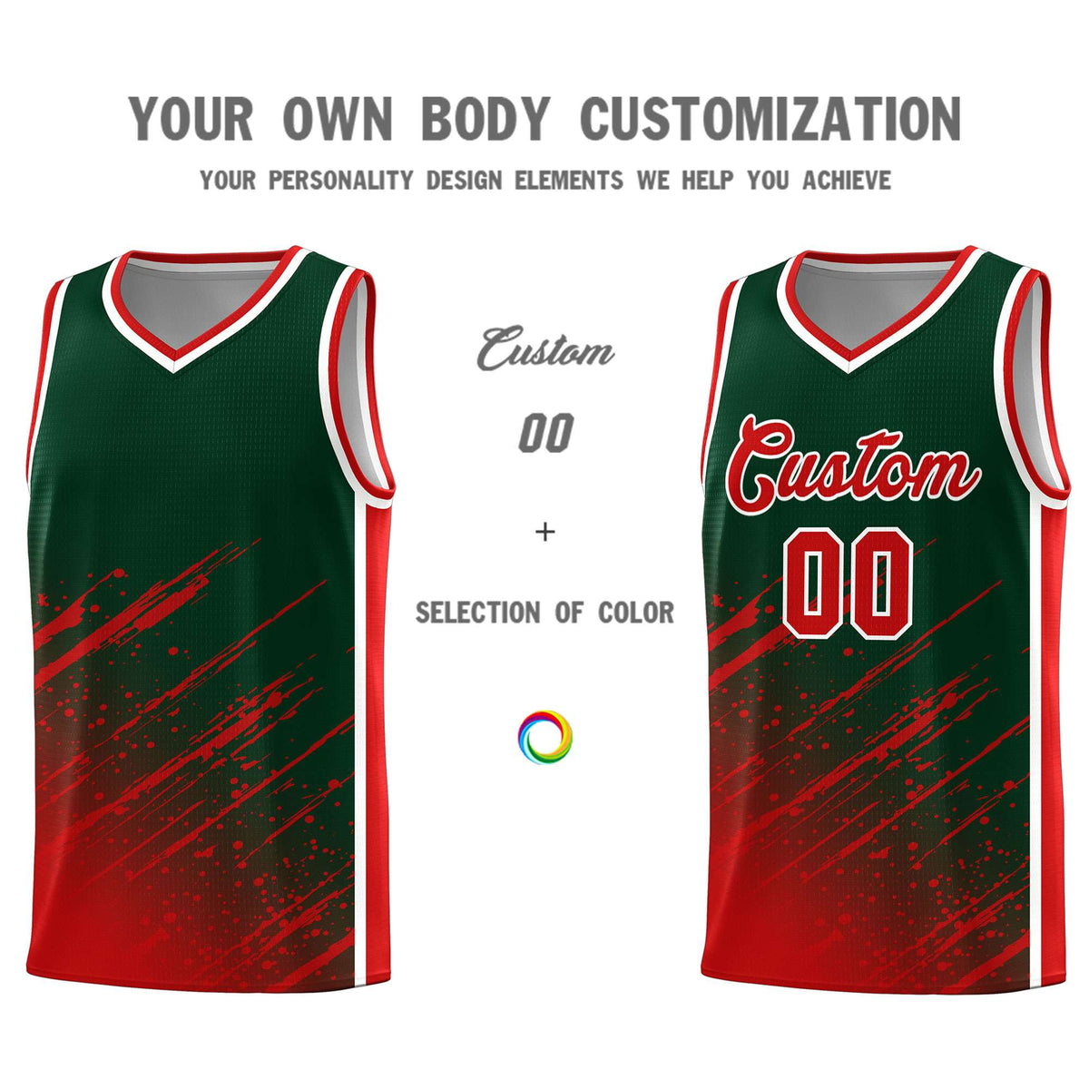 Custom Green Basketball Kits With Red Paint Graffiti