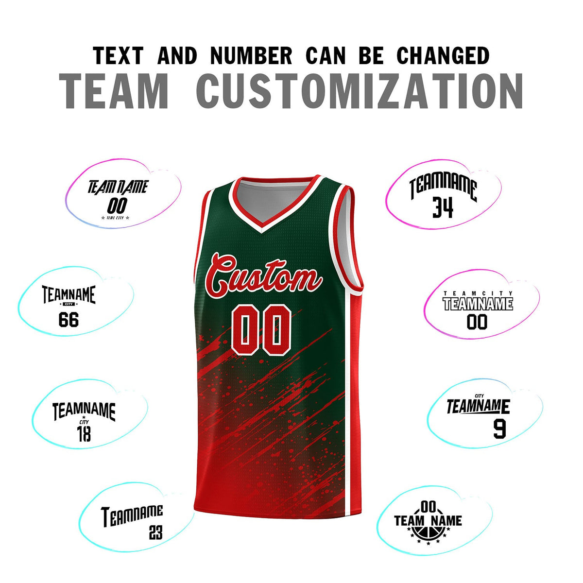 Custom Green Basketball Kits With Red Paint Graffiti