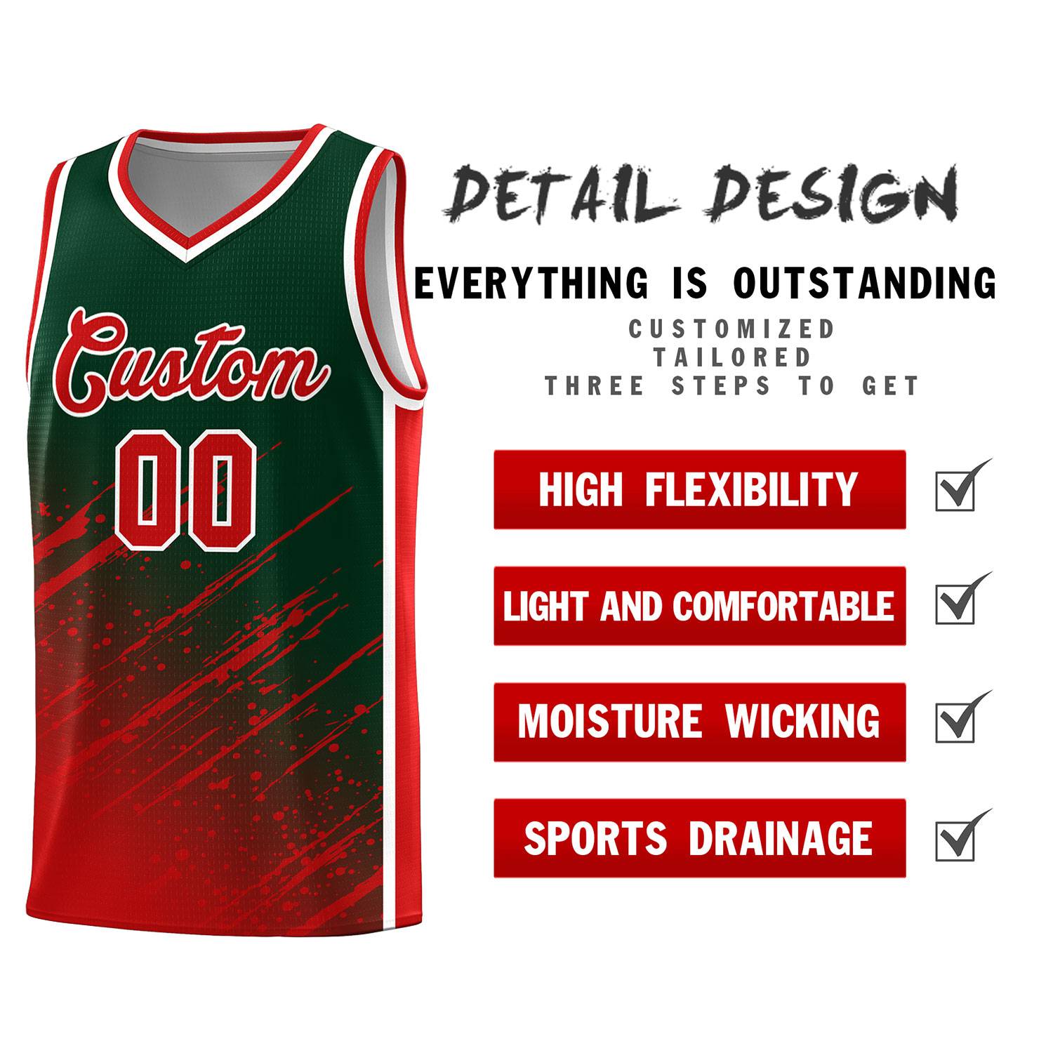 Custom Green Basketball Kits With Red Paint Graffiti