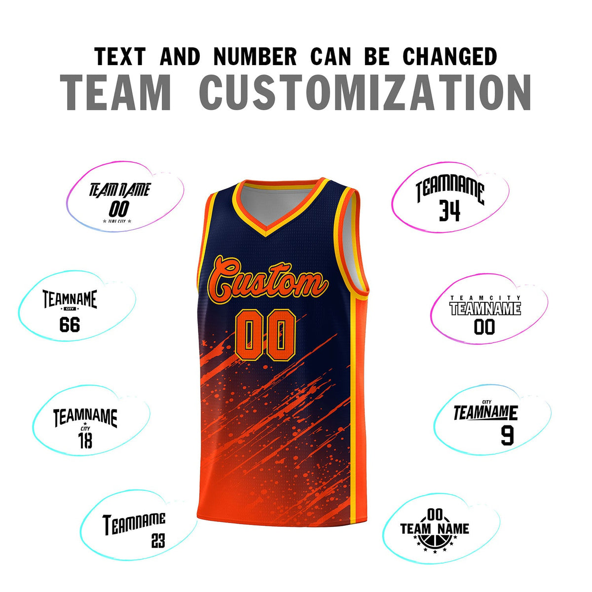 Custom Navy Basketball Kits With Orange Paint Graffiti