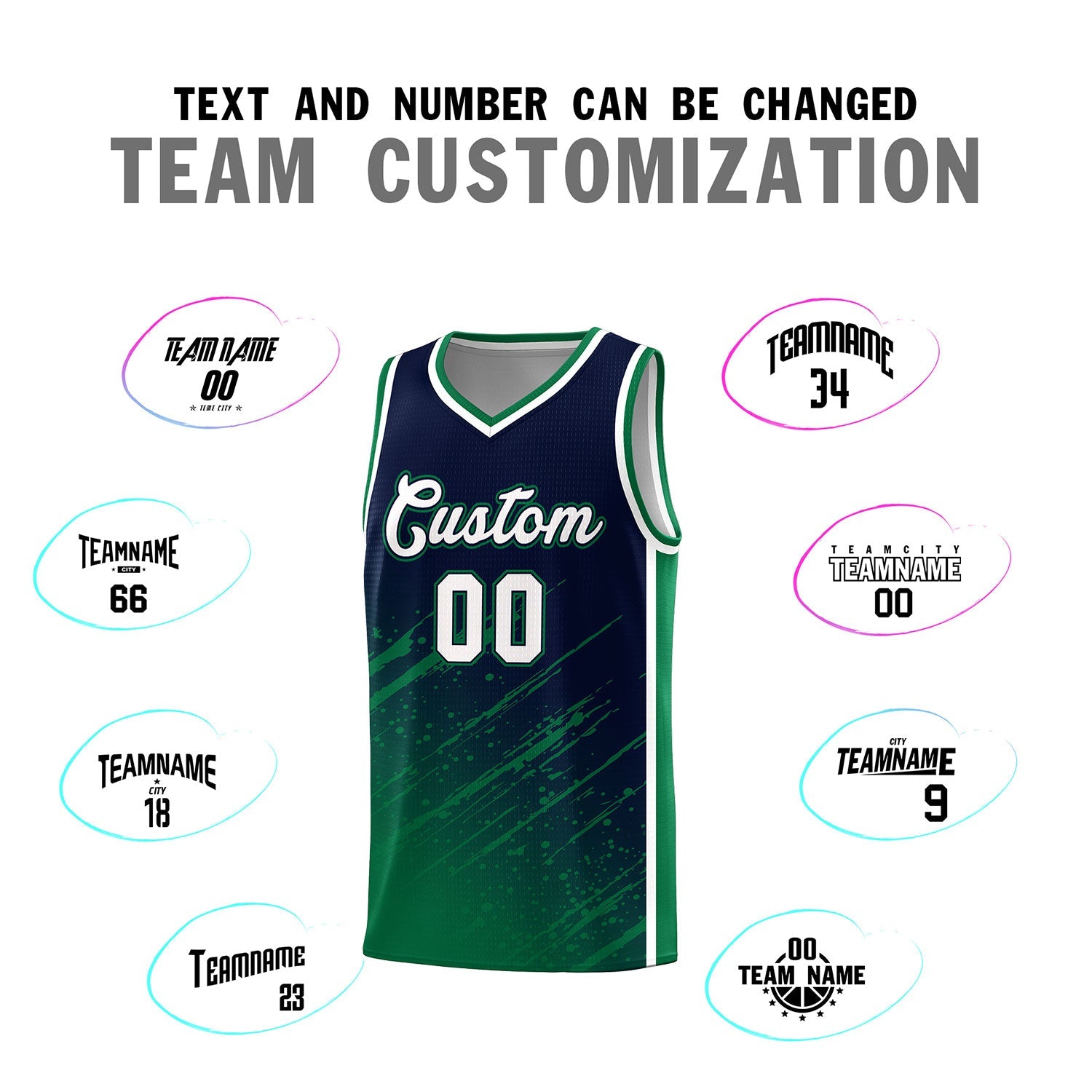 Custom Navy Basketball Kits With Kelly Green Paint Graffiti