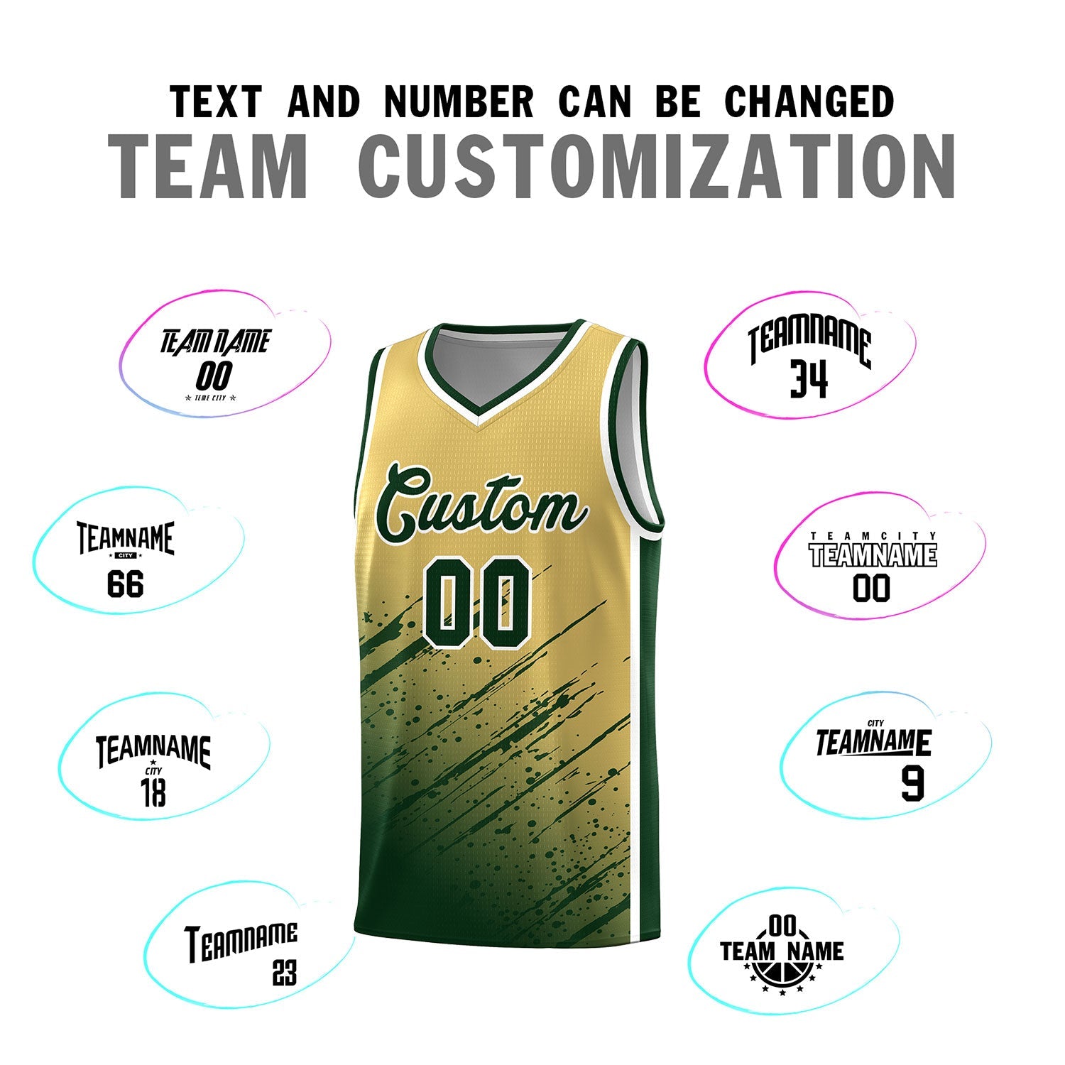 Custom Khaki Basketball Kits With Green Paint Graffiti