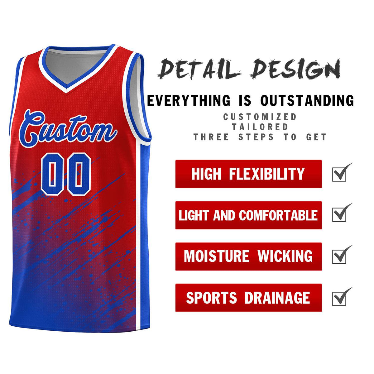 Custom Red Basketball Kits With Royal Paint Graffiti