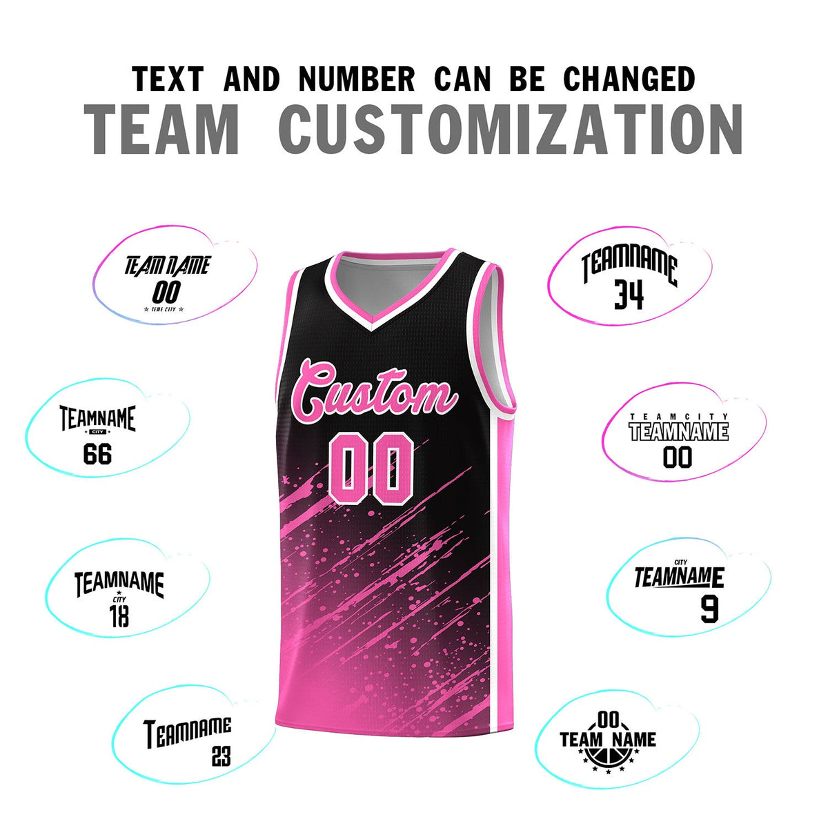 Custom Black Basketball Kits With Pink Paint Graffiti