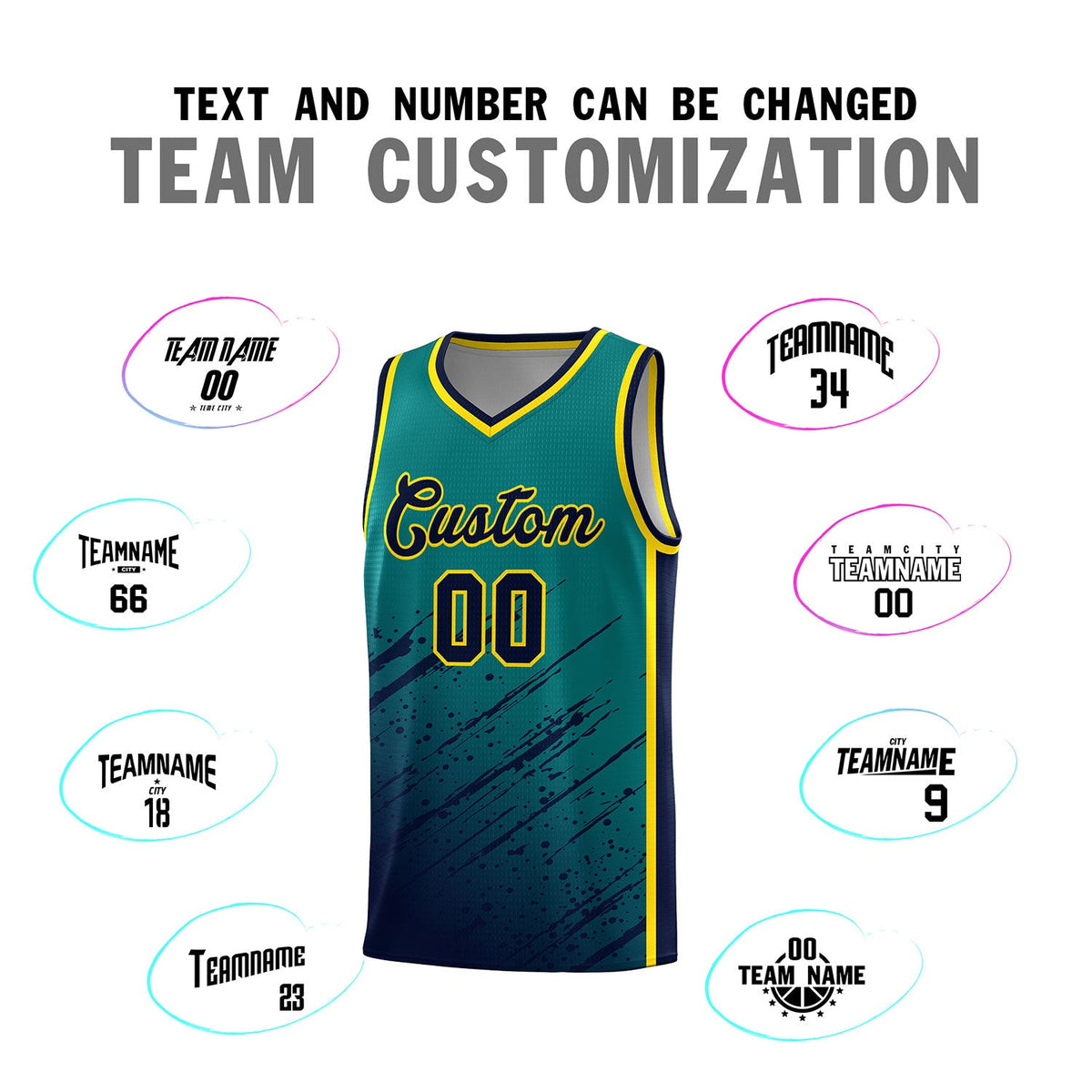Custom Aqua Basketball Kits With Navy Paint Graffiti