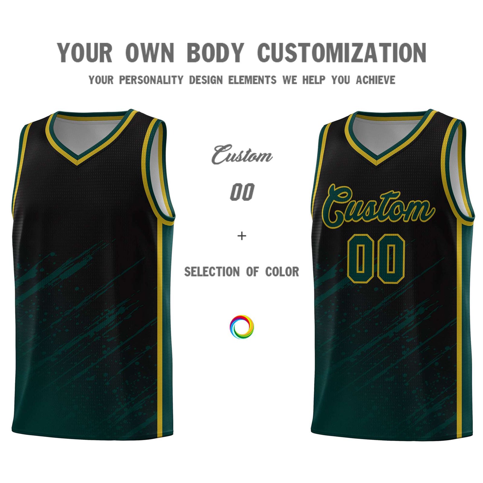 Custom Black Basketball Kits With Midnight Green Paint Graffiti